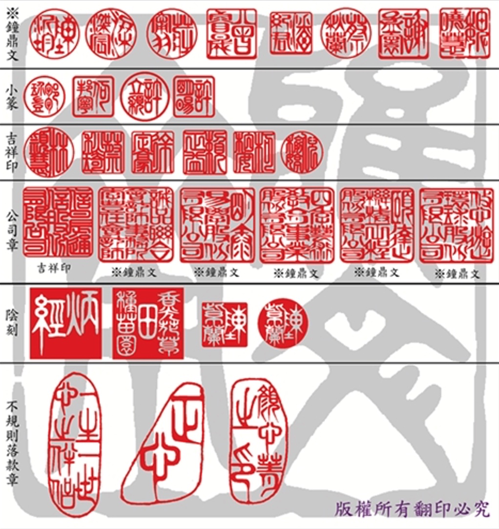 印面字體與篆刻樣式示意